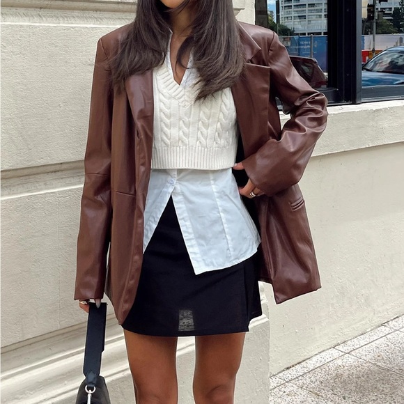 Princess Polly Brown Blazer faux leather - Picture 1 of 4